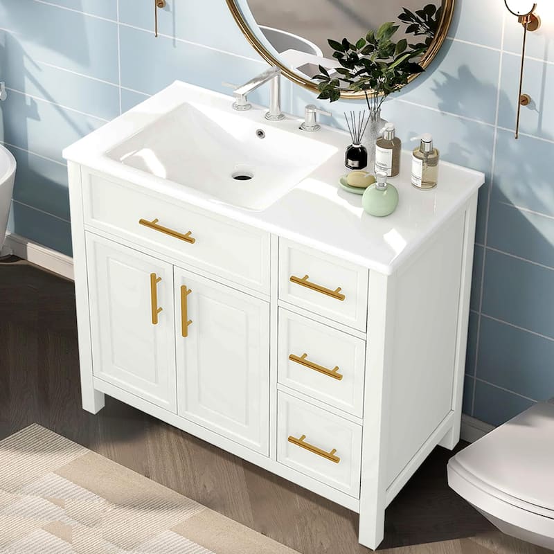 36" Bathroom Vanity with Sink Top,Solid Wood,MDF Boards