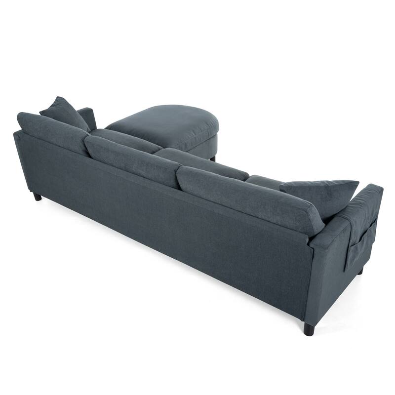 Modular Sofa with Movable Ottoman, Armrest Storage Bag, and Birch Support - 3-Seater Couch