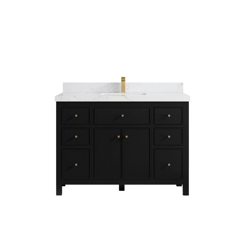 Willow Collections 48 in W x 22 in D Sonoma Free Standing Reeded Single Sink Bathroom Vanity with Countertop - 2" Empira White - Black