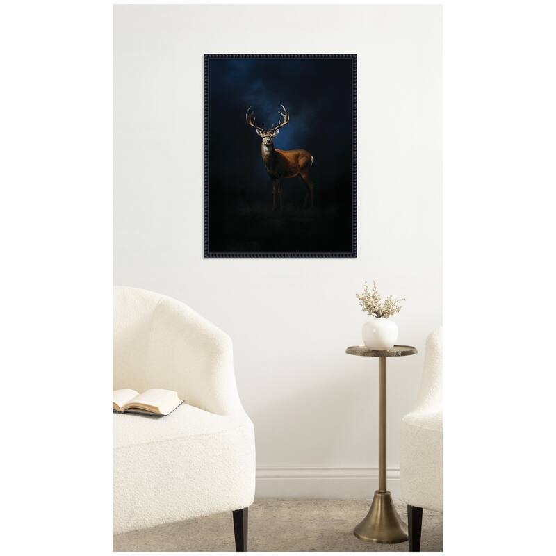 Kate and Laurel Cobalt Night Sky Deer by The Creative Bunch Studio Framed Canvas Wall Art Print