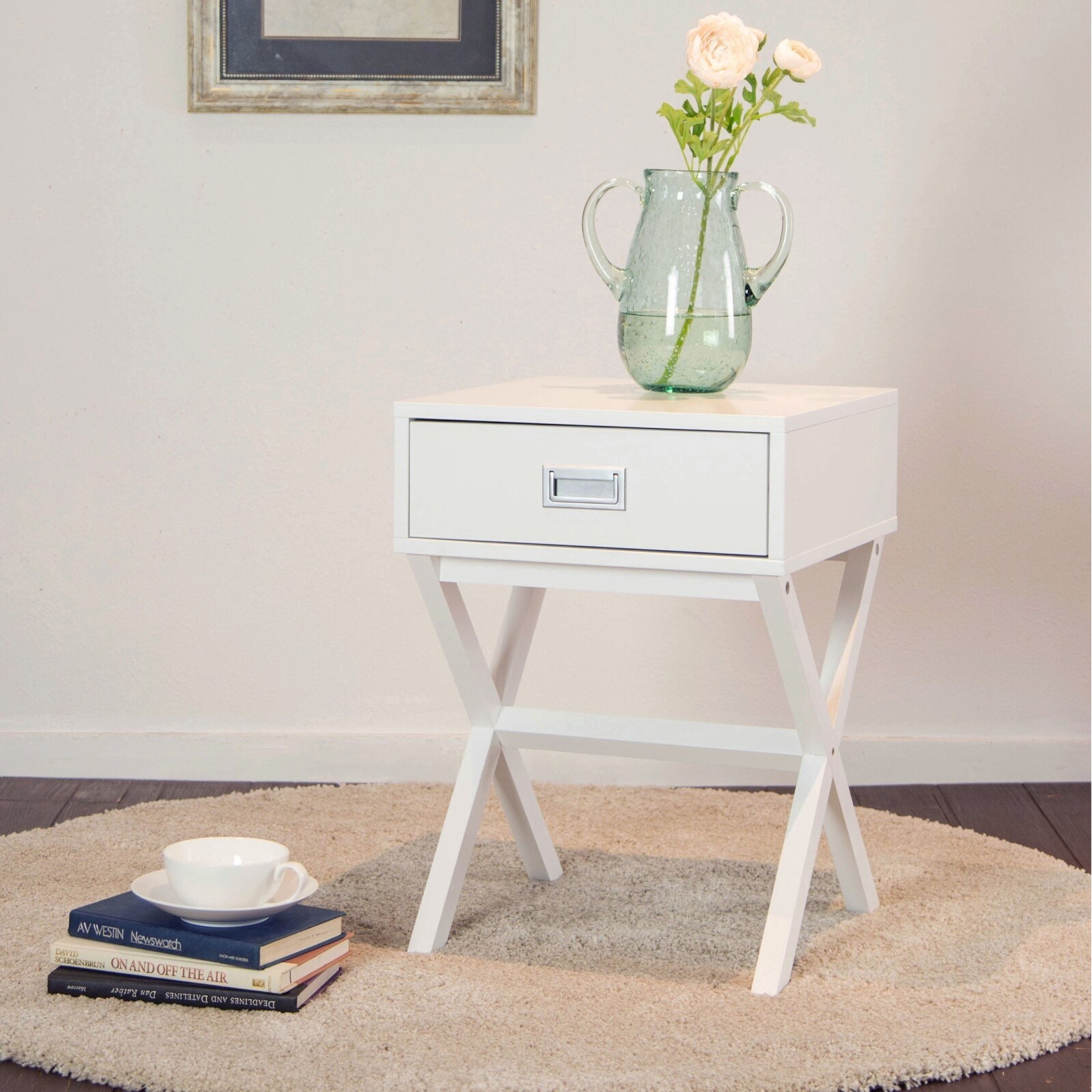 Shop Glitzhome Modern Shape X Side Table With Drawer On Sale Overstock 22846977 White