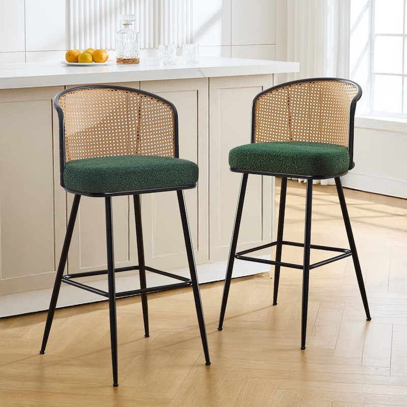 26"/29" Rattan Upholstered Bar Stool /Counter Stools Set of 2/3/4 - Set of 2 - Fabric-Green - Bar Height
