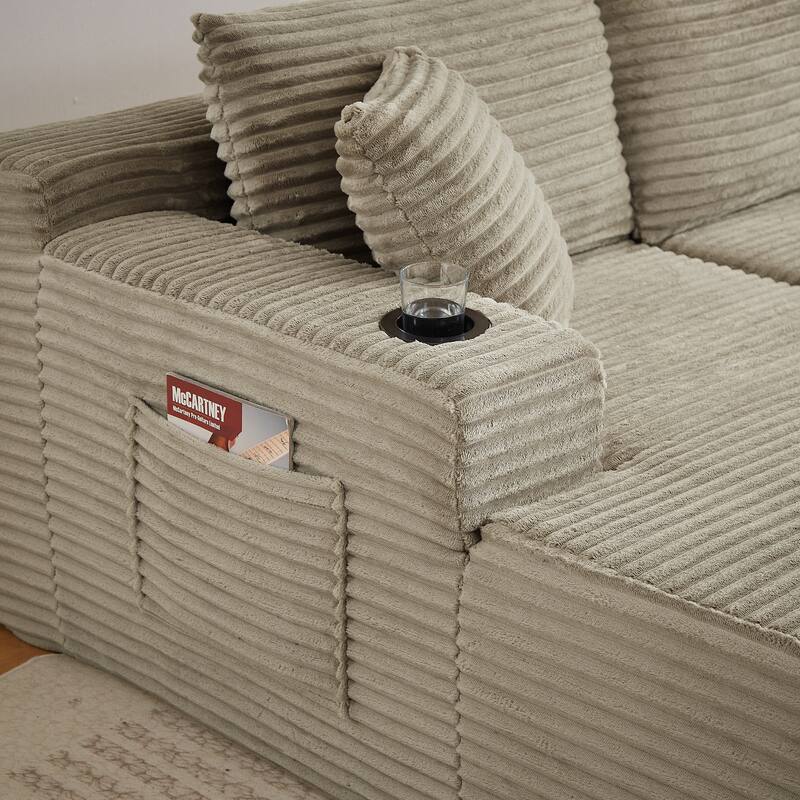 Corduroy Upholstery Cloud Modular Sectional Sofa with Chaise and Pillows, All-Foam Compression Design