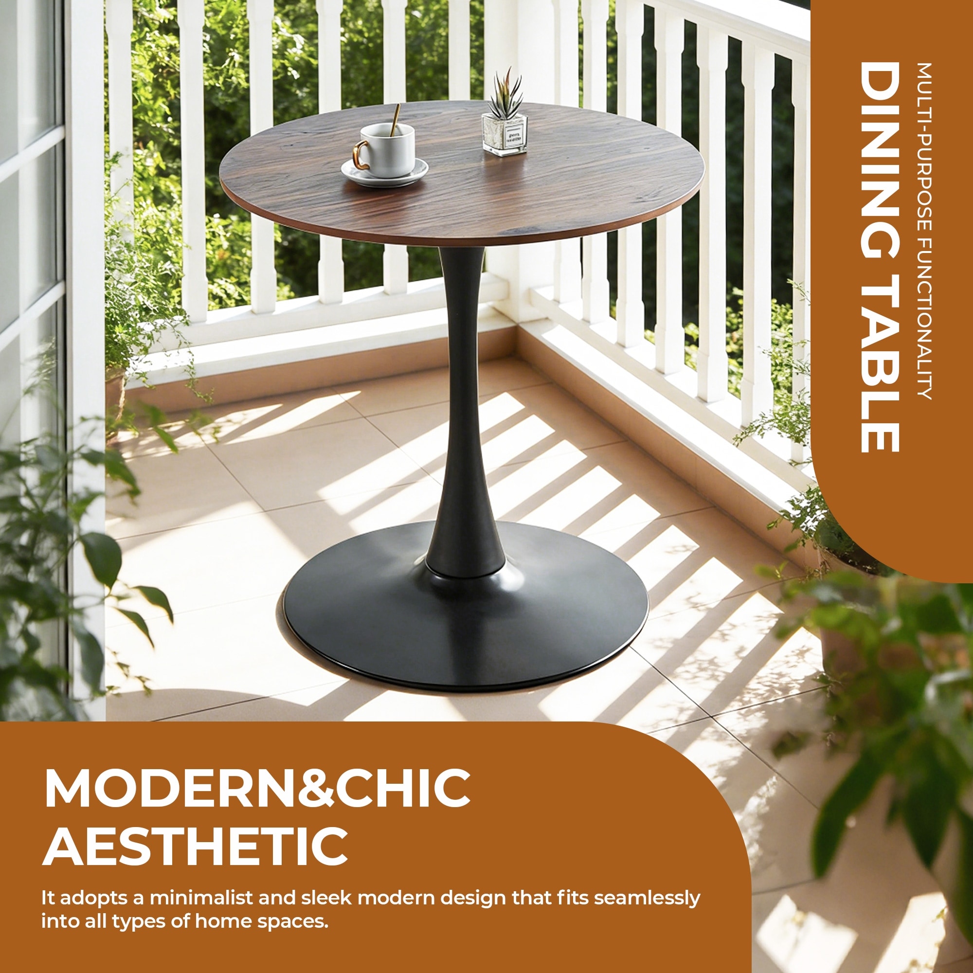 Small Circle Kitchen Table for 2-4 People, Round Dining Table with Metal Pedestal Base, End Table Leisure Coffee Table