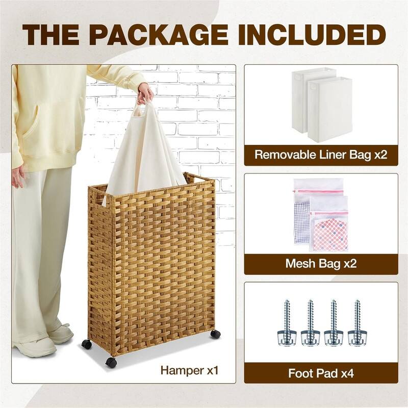 Laundry Hamper with Wheels - 19.7"L x 7.9"W x 27.6"H