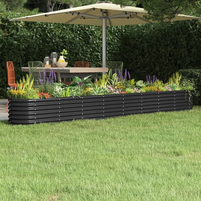 vidaXL Garden Raised Bed Patio Outdoor Raised Planter Box Powder-coated Steel - 130.7"x15.7"x14.2" - Anthracite
