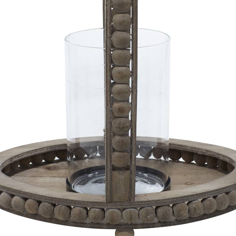 Reclaimed Wood Beaded Decorative Indoor Outdoor Candle Lantern - Brown - Roche River Decor