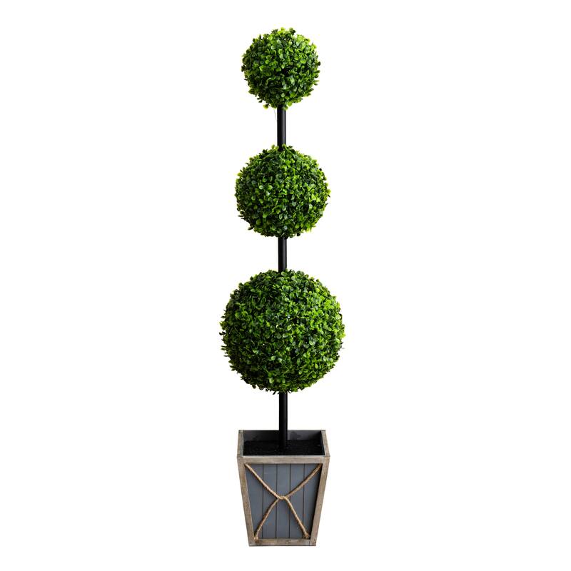 Potted Double Ball Artificial Boxwood Topiary Tree - 3.75' - Clear LED Lights