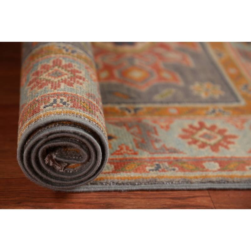 Geometric Grey Kazak Foyer Rug Hand-Knotted Wool Carpet - 2'6"x 4'4"