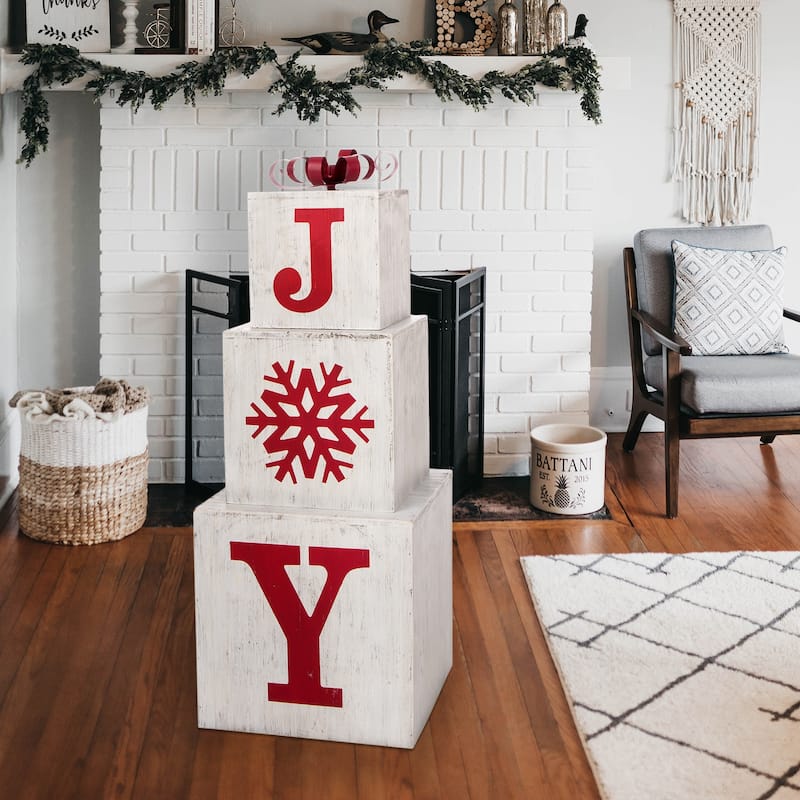 Glitzhome 32"H LED Lighted Wooden Nesting Block JOY Porch Sign