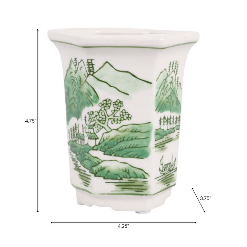 Modern Chinoiserie Ceramic Candle - Sage and Eucalyptus Scented