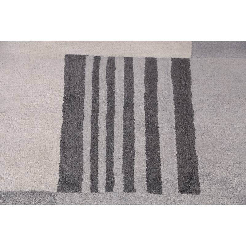 Gray Modern Indian Area Rug Hand-Tufted Wool Carpet - 5'3" x 7'7"