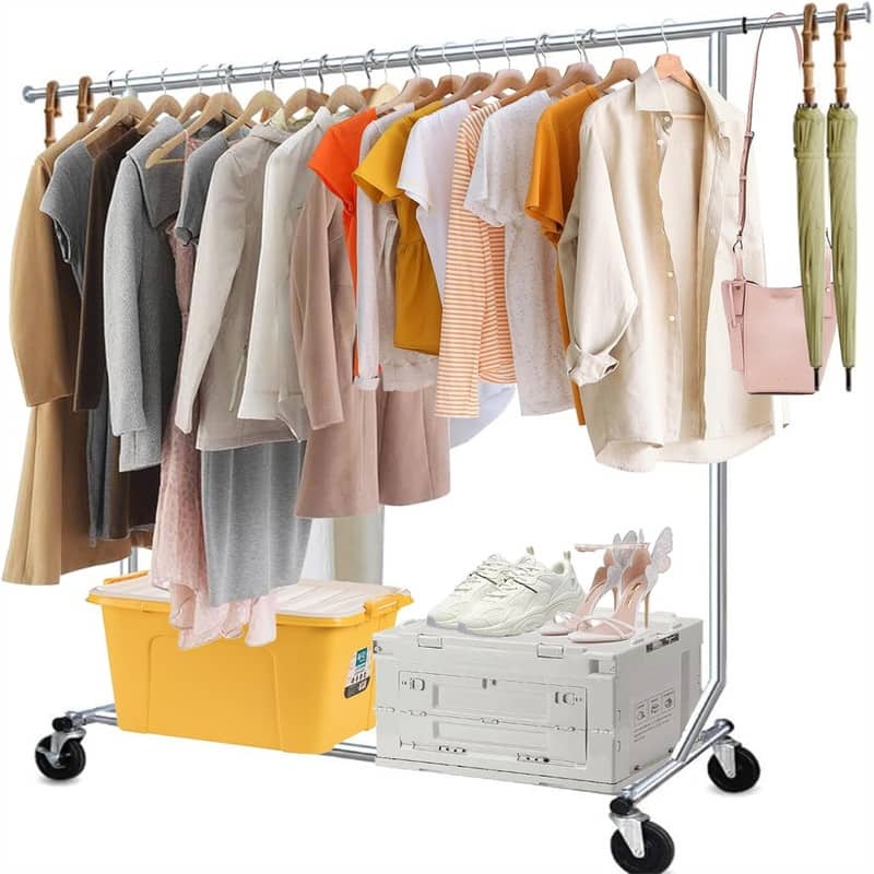 Garment Rack Cloth Adjustable Rolling - 21.7"D x 22"W x 70.9"H