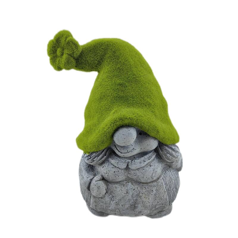 HomeRoots 14" Gray And Green Polyresin Gnome Outdoor Statue