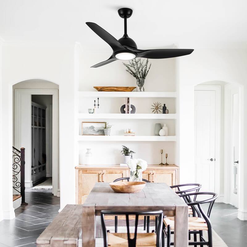 52" Modern Black ABS 3-blade Propeller Ceiling Fan with Light and Remote