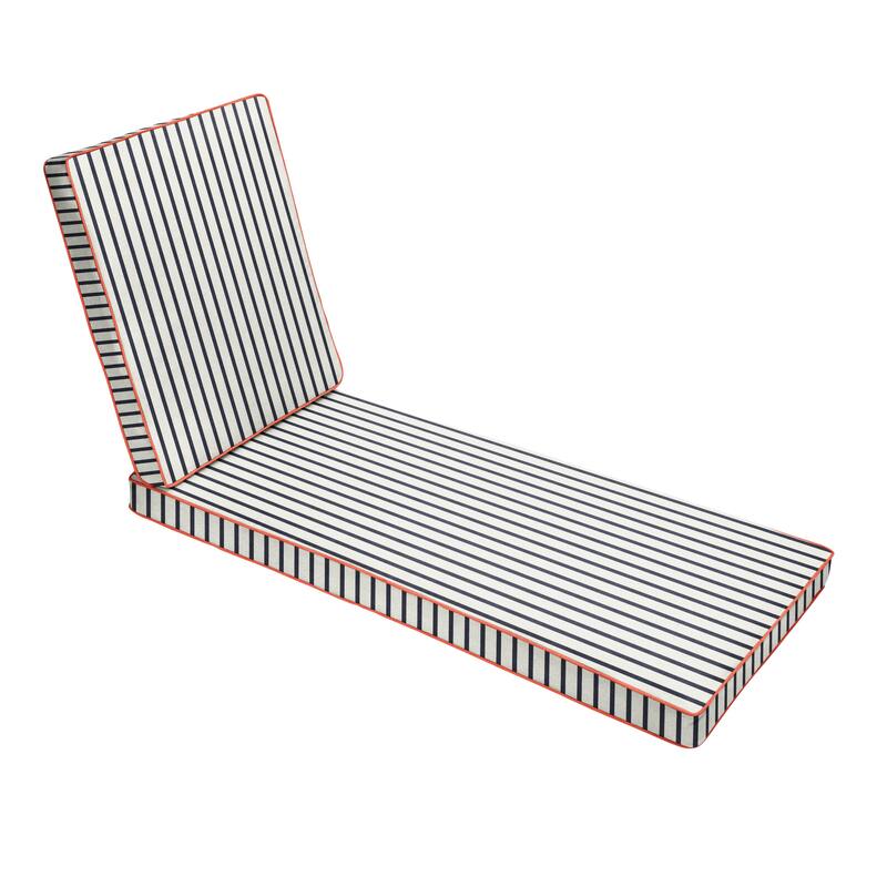 Blue White Stripe with Melon Indoor/Outdoor Hinged Cushion - Corded - 73 in x 24 in x 3 in