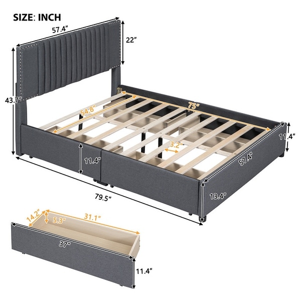 Full Size Elegant Design Upholstered Platform Bed with