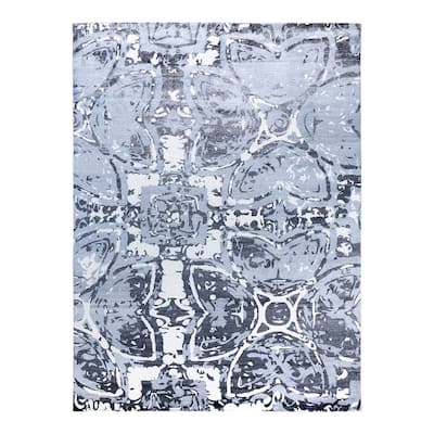 Modern One-of-a-Kind Hand-Knotted Area Rug, Blue - 9' 1" x 12' 1"