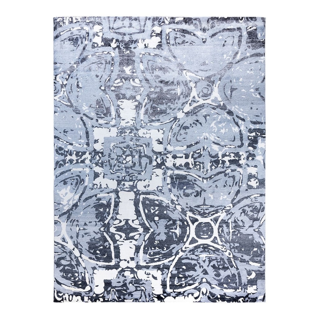 Modern One-of-a-Kind Hand-Knotted Area Rug, Blue - 9' 1" x 12' 1"