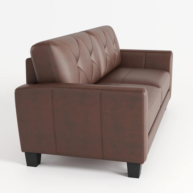 3+2 2PCS 82" Genuine Leather match Two-Over-Two Sofa Living room coach Transitional sofa - Honey Brown