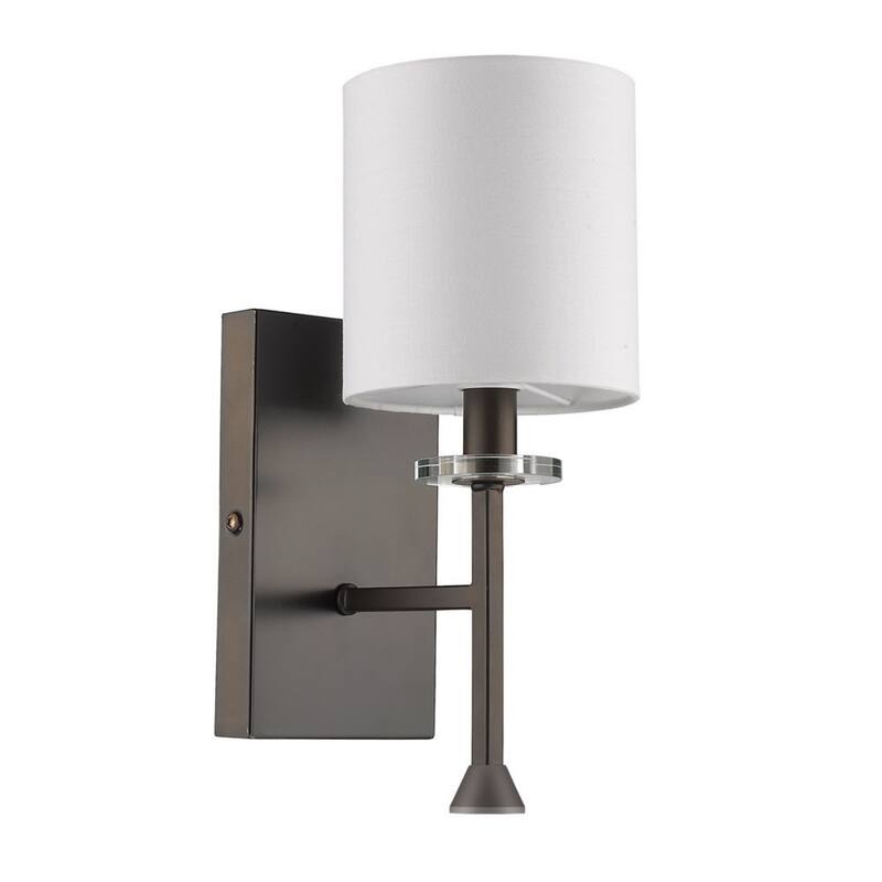 Metal Wall Sconce with White Linen Shade Dimmable LED - 6.5” x 4.75” x 11.75” (D x W x H)