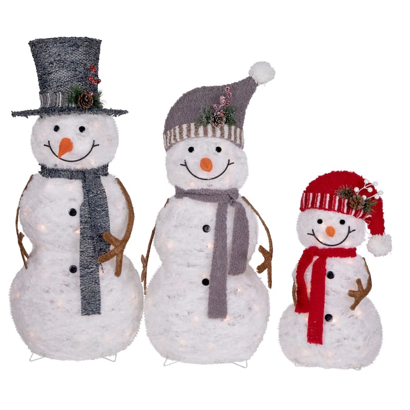 Set of 3 Lighted Snowman Family Outdoor Christmas Decoration 39.5"