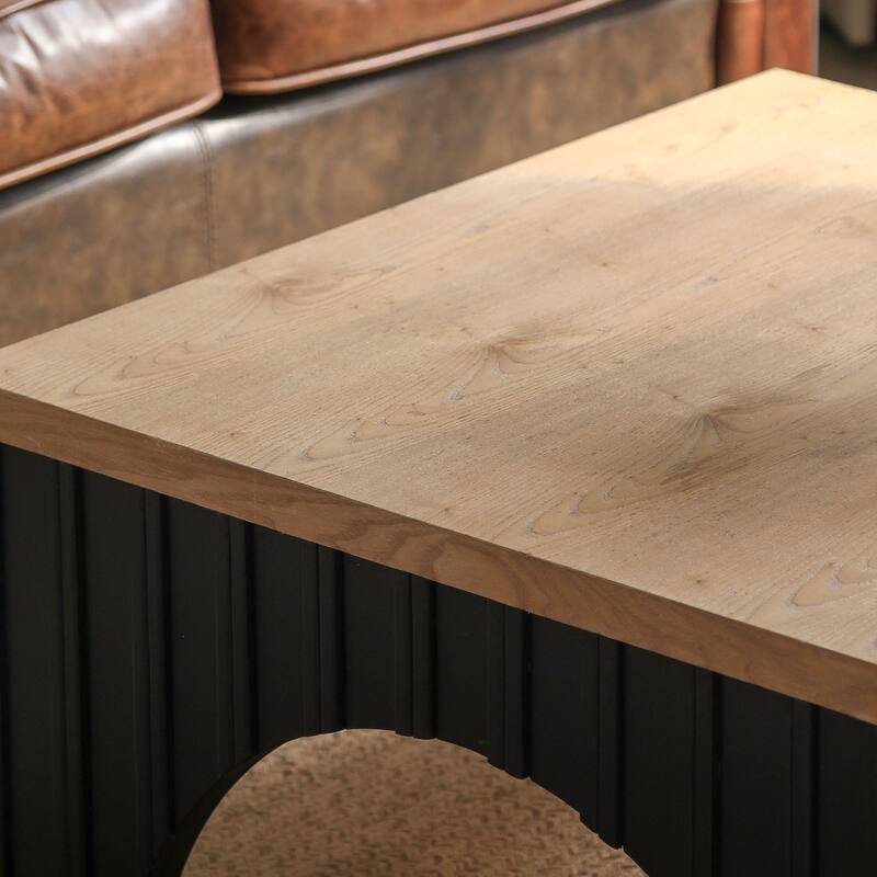 Roomfitters Rustic Square Coffee Table with Arched Base, Black and Natural