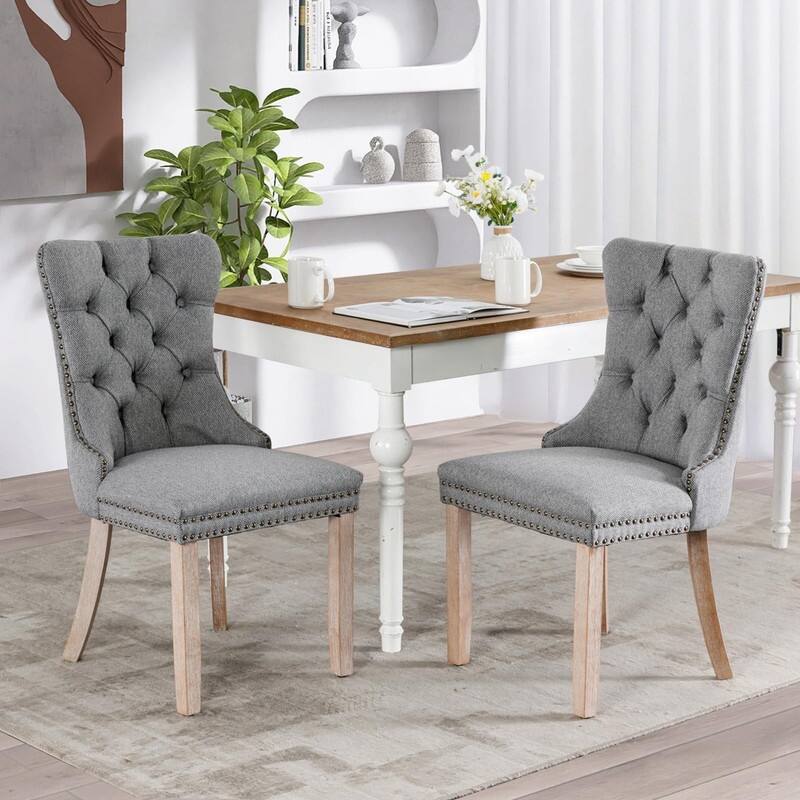 Tufted Naliheads Solid Wood Upholstered Dining Chairs (Set of 2)