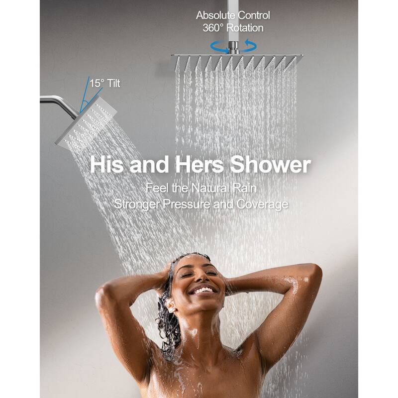 GRANDJOY 12" Ceiling-Mount Shower System Rainfall Shower Head with Anti-Scald Valve