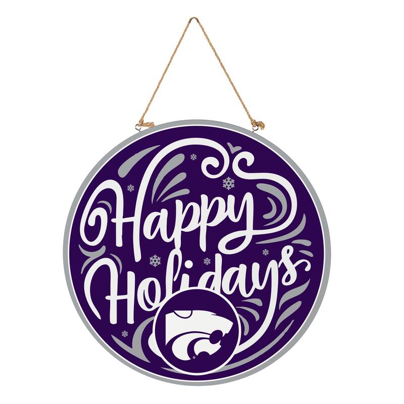 Kansas State University 18" x 18" Happy Holidays Door Décor Wall Sign - 18" x 18"