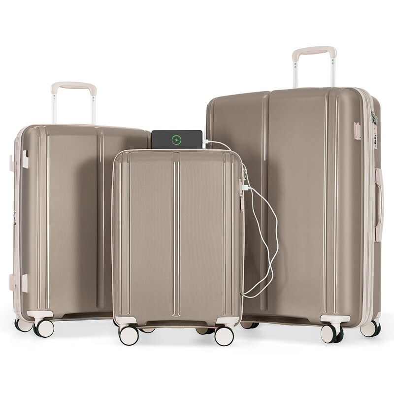 3PCS PP Lightweight Luggage Suitcase Sets with USB Port and Spinner Wheels 20 24 28 Bed Bath Beyond 39573093