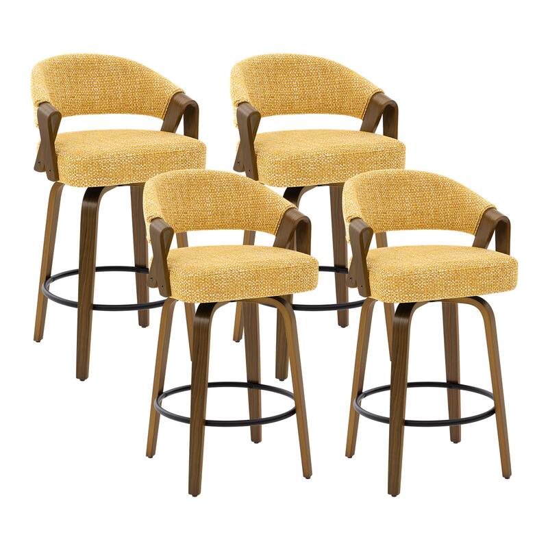 Mid-Century Upholstered Swivel Bar Stool/ Counter Stools with Curved Back - 37.5"H x 20.9"W x 19.9"D