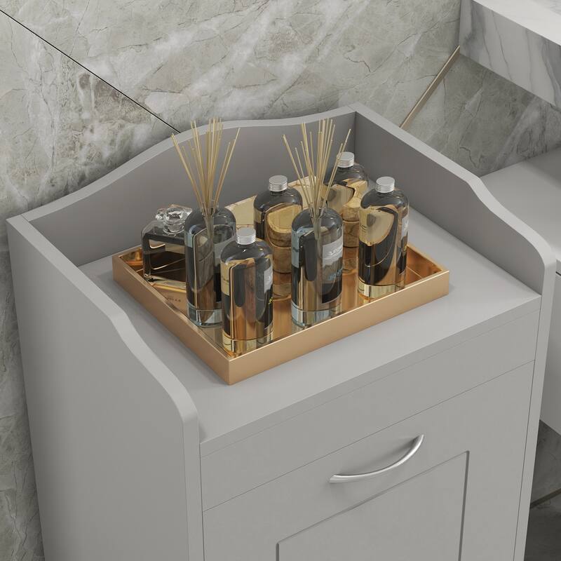 Grey MDF Tilt-Out Laundry Hamper Cabinet with Top Storage Shelf - 15.75" W x 11.75" D x 31" H