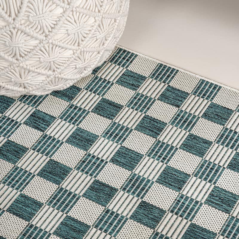 JONATHAN Y Maribel Traditional Cottage Checkerboard Green/Cream Indoor/Outdoor Area Rug