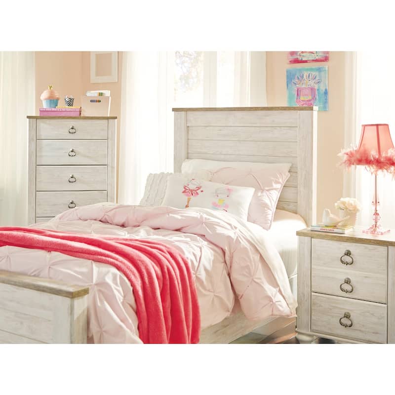 Signature Design By Ashley Willowton Vintage Casual White Wash Panel Bed - Whitewash - Width: 42.50"Depth: 81.75"Height: 53.75"