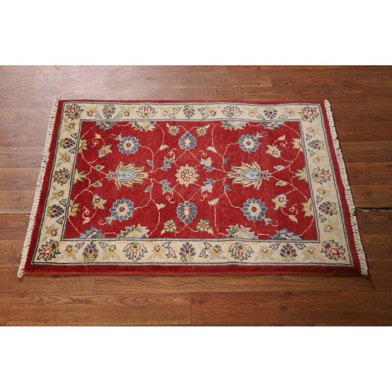 Red Floral Kazak Oriental Accent Rug Hand-Knotted Wool Carpet - 2'0" x 3'0"