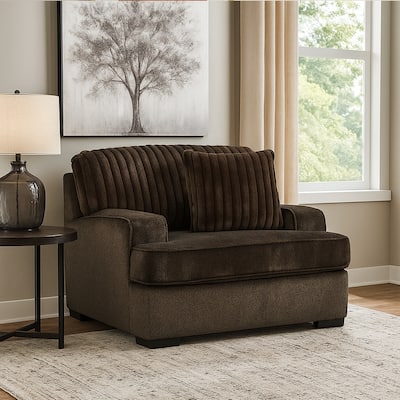 Ayle Oversized Chair, Accent Pillow Chocolate Brown Corduroy Polyester