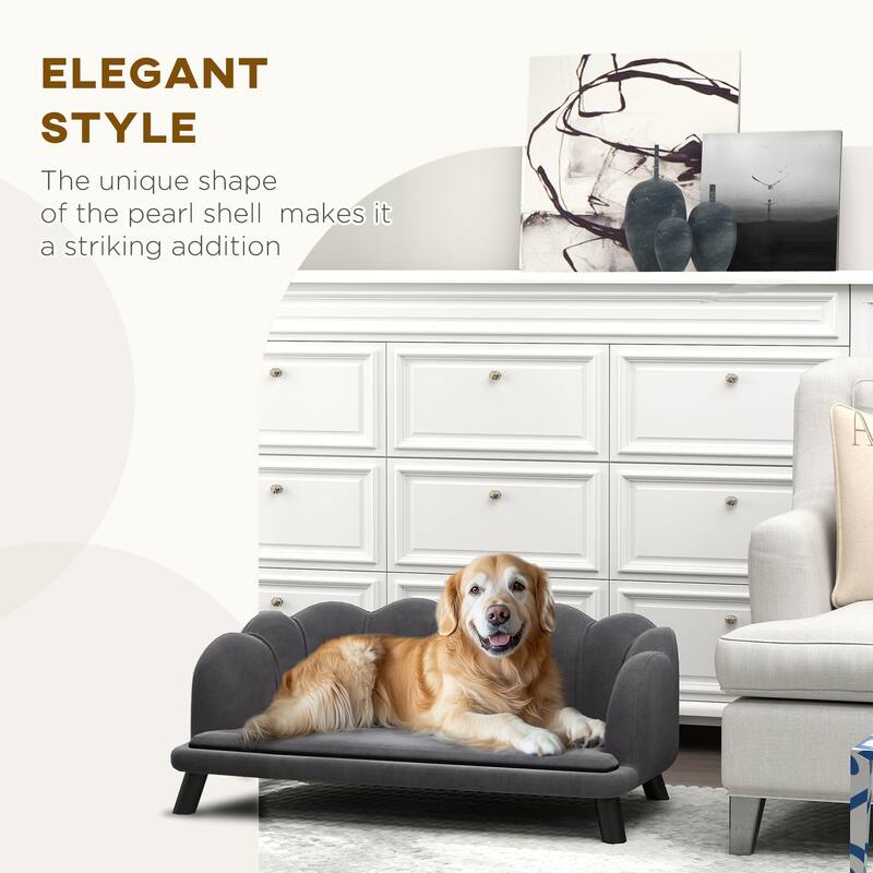 Charcoal Grey Velvet Birch Wood Pet Sofa with Foam Cushion - 38.75" L x 23.75" W x 14" H