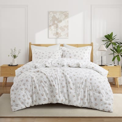 Floral Printed Comforter Set with Pillowcases, Bedding Set for All Season