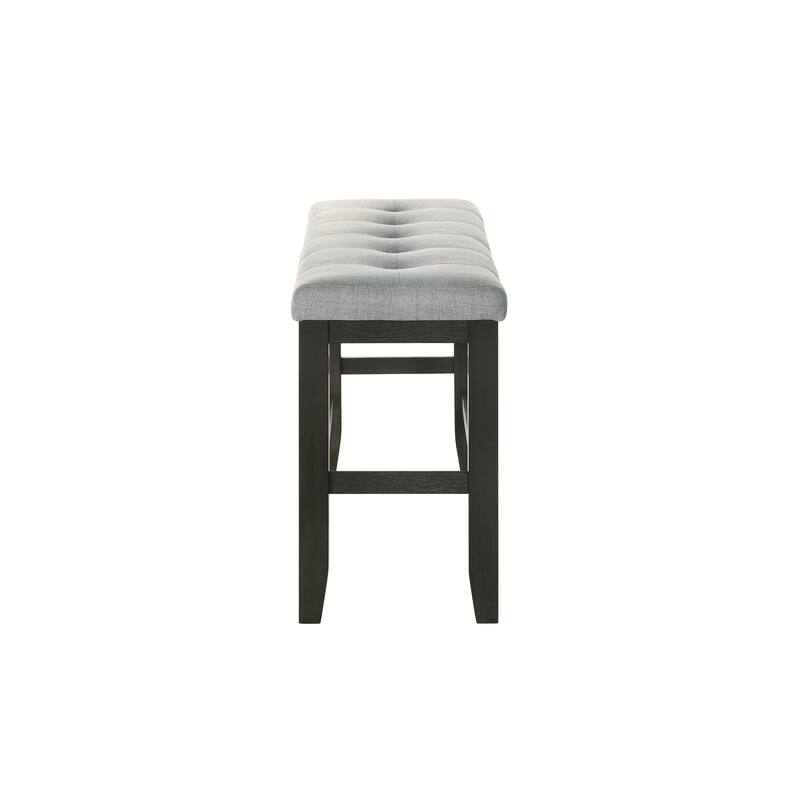 1Pc Modern Counter Height Bench Tufted Upholstery Tapered Wood Legs Bedroom Living Room Furniture Wheat Charcoal Linen Finish