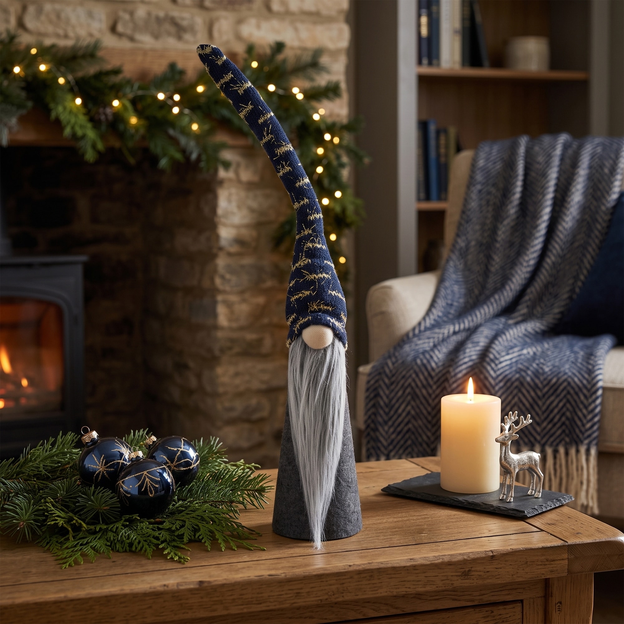 Cone Gnome Christmas Figure - 15.5" - Gray and Blue