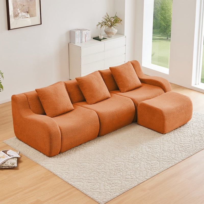 Modular High Density Sponge Boneless Cloud Sofa Set for Living Rooms - Orange