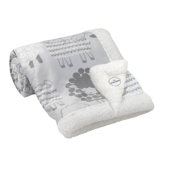 slide 2 of 4, Lambs & Ivy Little Sheep Gray/White Luxury Minky and Sherpa Baby Blanket