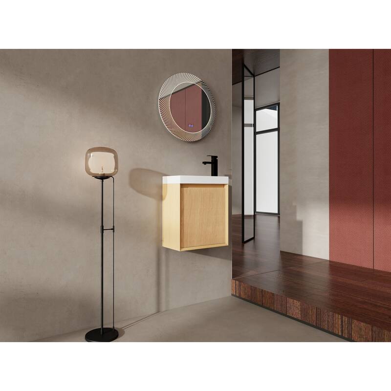 GDFStudio - Helsinki 18.5" Modern Wall-Mounted Bathroom Vanity Set with Resin Sink, Soft Closing Door & Antirust Hardware
