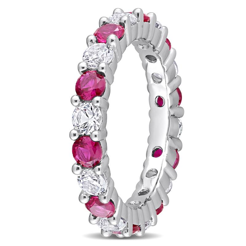 Miadora Created Ruby and Created White Sapphire Stackable Full-Eternity Band Ring in Sterling Silver