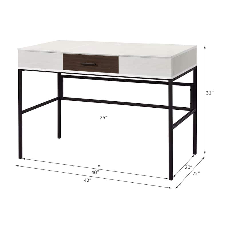 GDFStudio - Verster Writing Desk with USB Charging Port, Storage Drawer & Compartments, Metal Base