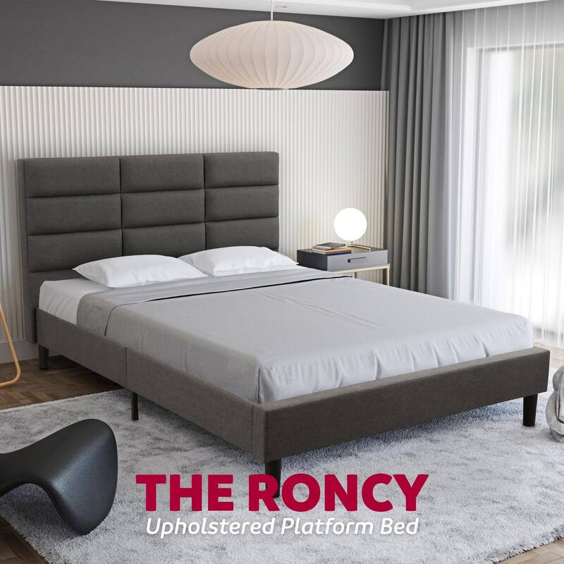 Roncy Dark Grey Upholstered Platform Bed Frame