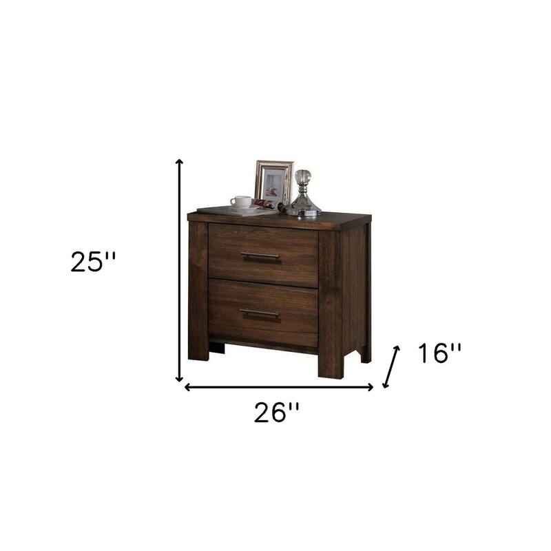 Brown Wood 2-Drawer Rectangular Nightstand with Legs for Bedroom Use