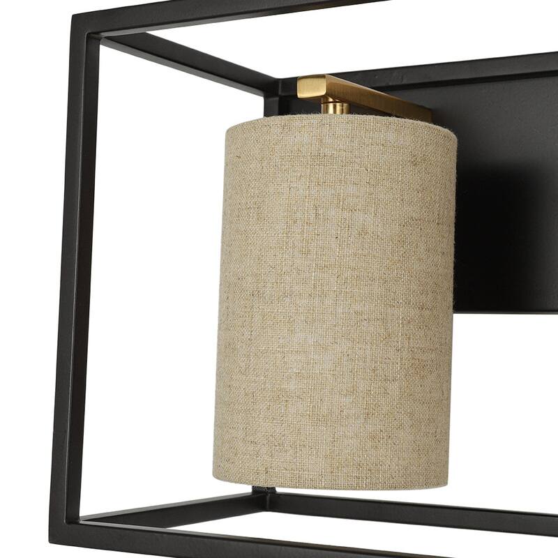 Vintage 3-Light Bathroom Beige Linen Cage Vanity Wall Light