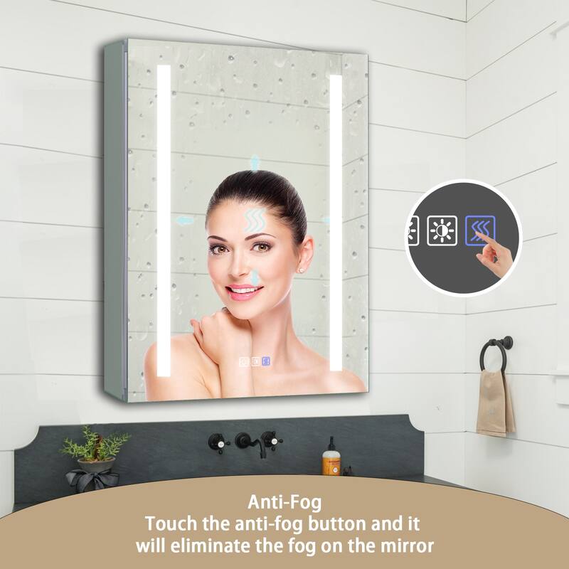 20 in. W x 26 in. H x 5 in. D Rectangular Silver Aluminum Recessed/Surface Mount Medicine Cabinet with Mirror
